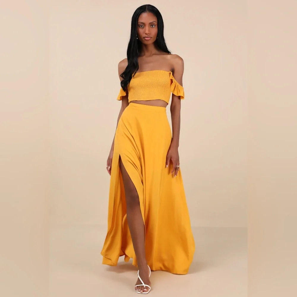NWT Lulus Trancoso Golden Yellow Two-Piece Maxi Dress XL - Picture 1 of 12